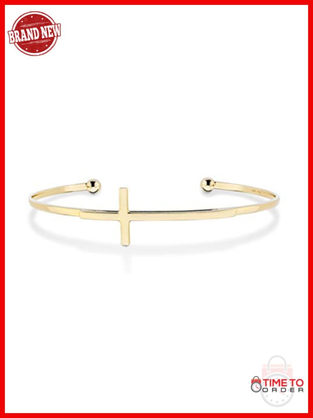 925 Sterling Silver Italian Adjustable Sideways Cross Cuff Bangle Bracelet